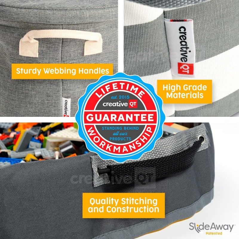 Creative QT SlideAway Toy Storage Organizer & Extra Large 52" Play Mat, Collapsible Storage Bins for Building Bricks, Small Blocks, Toys, Drawstring Cleanup for Kids Playroom & Classroom, Grey - Image 5