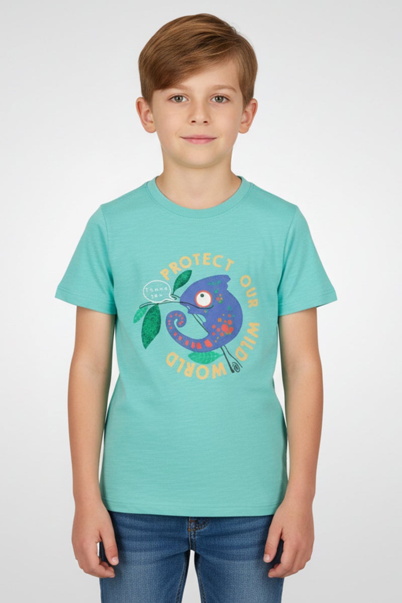 Hamleys Kids Boy Crew Neck Short Sleeve Graphic Print T-Shirt, Turquoise - Image 1