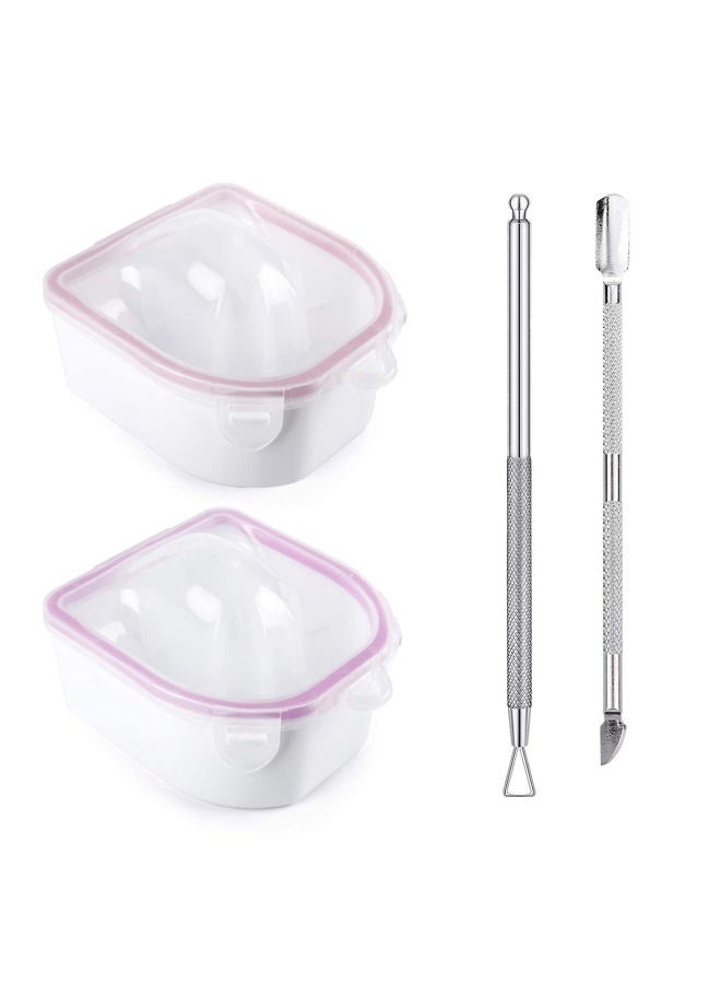 Yokilly Nail Soaking Bowl, 2PCS Soak Off Gel Polish Dip Powder Remover Manicure Bowl with Triangle Cuticle Peeler and Stainless Steel Cuticle Pusher Nail Art Tool (Pink) - Image 1