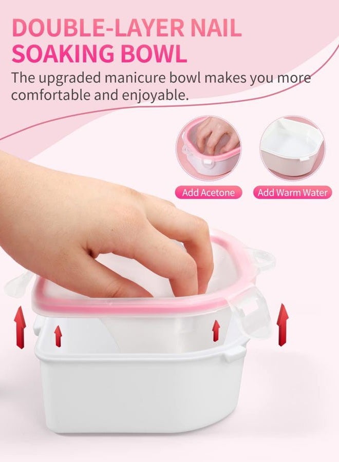 Yokilly Nail Soaking Bowl, 2PCS Soak Off Gel Polish Dip Powder Remover Manicure Bowl with Triangle Cuticle Peeler and Stainless Steel Cuticle Pusher Nail Art Tool (Pink) - Image 3