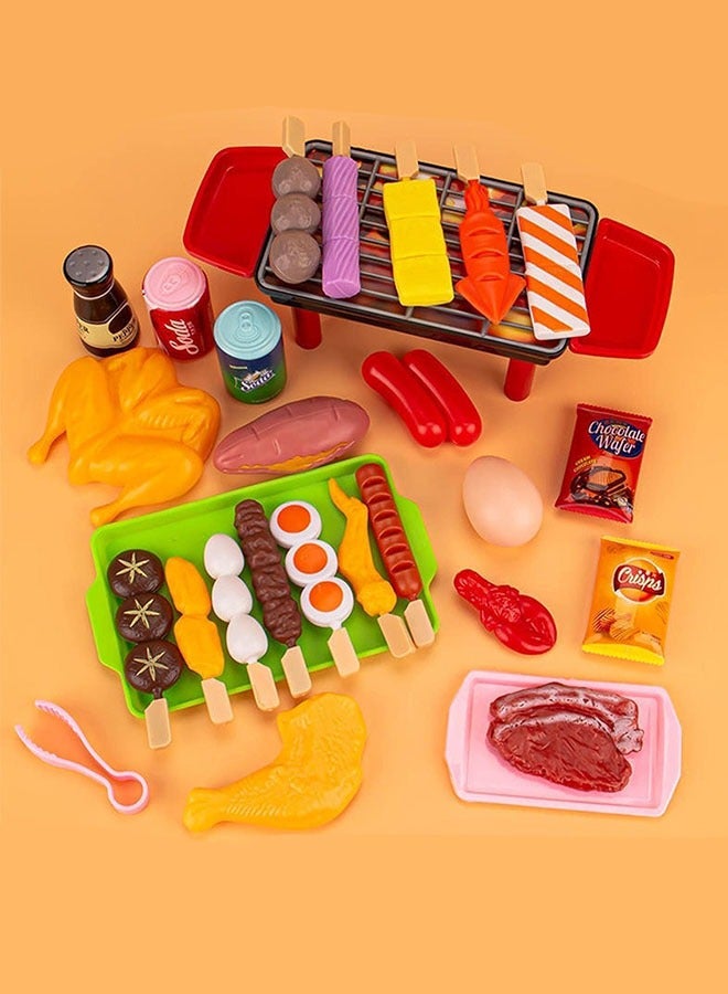 Pretend Play Food Set, Children Simulation Barbecue Toy Set Cookware and Cooking Food Role Play Educational Play House Toys 64pcs - Image 3