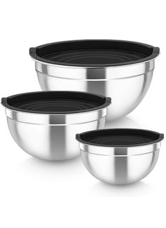 TeamFar TeamFar Mixing Bowls, 4.6/3 / 1.5 QT, Stainless Steel Nesting Salad Bowls with Airtight Lids Set, For Serving/Mixing/Storing, Healthy & Long-lasting, Dishwasher Safe & Easy Clean, Black  - Image 1