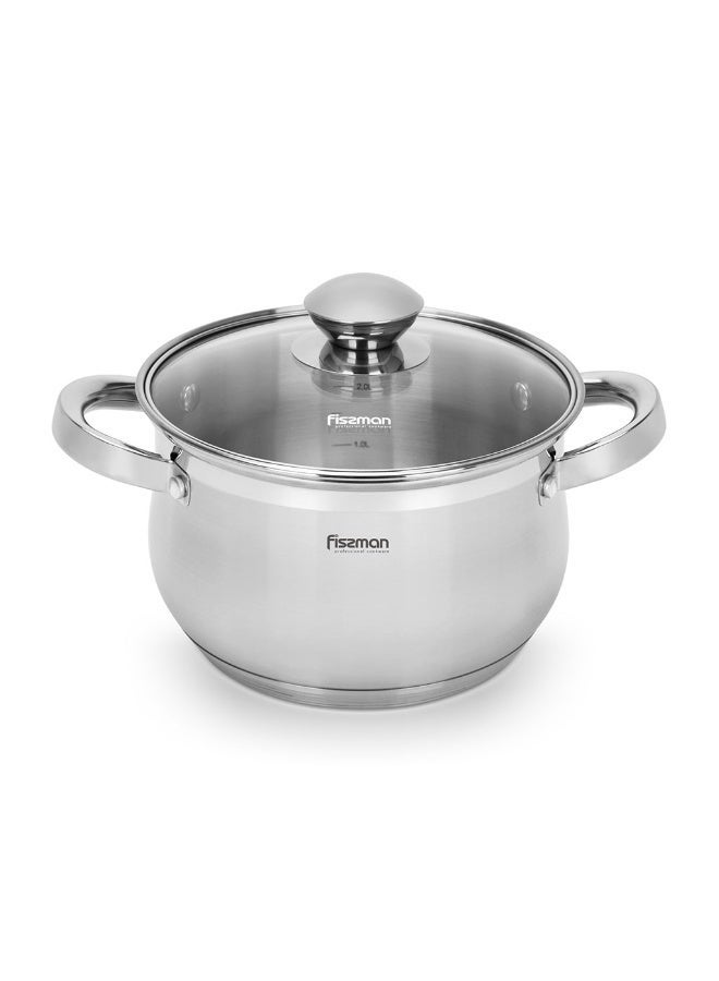 STOCKPOT WITH GLASS LID 20X12.5CM / 3.9L WITH MEASURING MARK, STAINLESS STEEL STOCKPOT FELINA SERIES | STAY-COOL HANDLE | INDUCTION READY | DISHWASHER SAFE | COMPATIBLE WITH ALL STOVETOPS