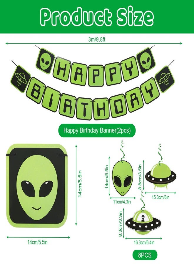 Whaline Halloween Alien Birthday Party Decorations Include Alien Balloons Happy Birthday Banners, Assorted Cupcake & Cake Toppers Hanging Spirals for UFO Outer Space Saucer Party Decor, 53Pcs - Image 2