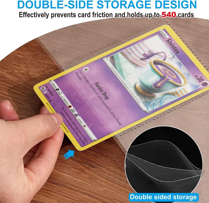 ABLY 540 Pockets Double-Sided Trading Card Pages Sleeves 9-Pocket Clear Plastic Game Card Protectors for Skylanders, Pokemon, Baseball Cards and More, Fit 3 Ring Binder (30 Pages) - Image 2