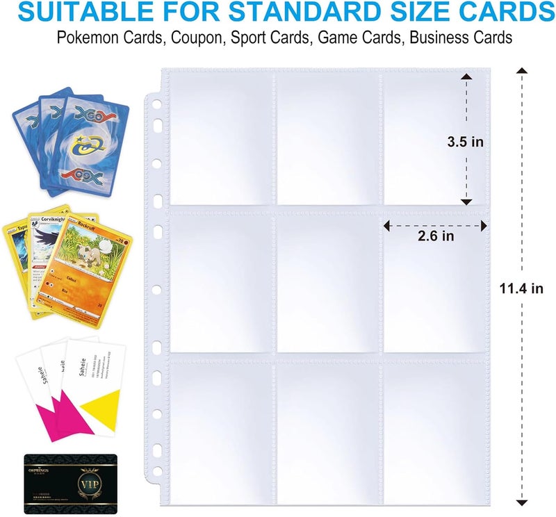 ABLY 540 Pockets Double-Sided Trading Card Pages Sleeves 9-Pocket Clear Plastic Game Card Protectors for Skylanders, Pokemon, Baseball Cards and More, Fit 3 Ring Binder (30 Pages) - Image 4