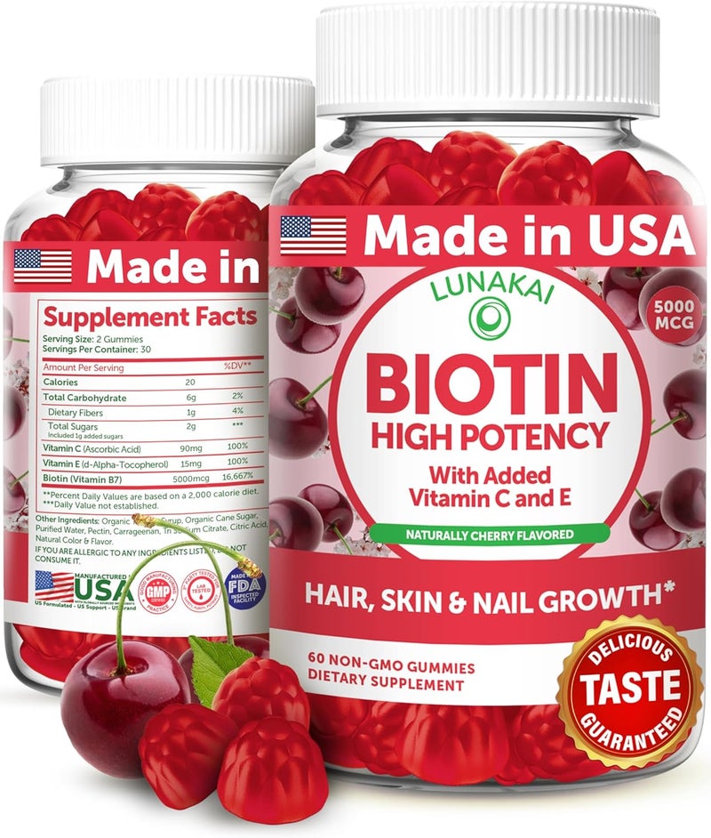 LUNAKAI Biotin Gummies 5000mcg Cherry Flavor for Women - Image 1