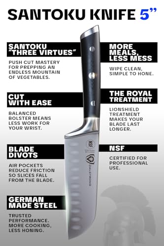 Dalstrong Santoku Knife - 5 inch - Gladiator Series Elite - Forged German High Carbon Steel - Black G10 Handle Kitchen Knife - Asian Vegetable Cooking Knife - Sheath Included - NSF Certified - Image 4