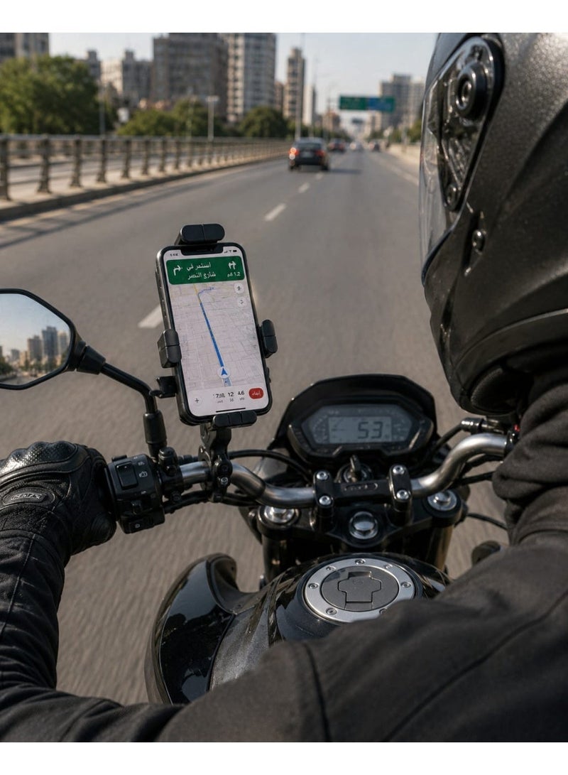 حامل هاتف قابل للتعديل للدراجات النارية والهوائية مع دوران 360 درجة، وحامل قوي مضاد للاهتزاز، مناسب لجميع الهواتف الذكية.JR-_OK7 - Image 1