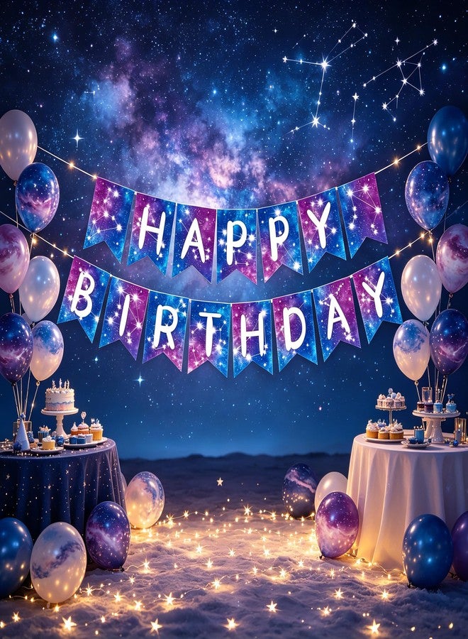 BHNACIER Galaxy Happy Birthday Banner Galaxy Space Astrology Party Decorations Space Birthday Banner Planet Starry Sky Themed Party Banner for Solar System Themed Party Decoration - Image 3