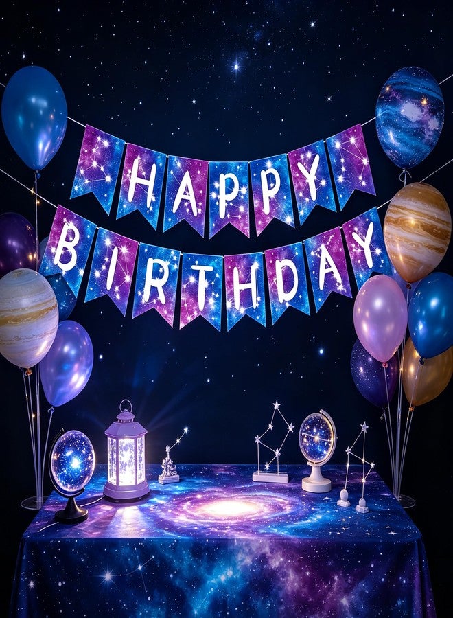 BHNACIER Galaxy Happy Birthday Banner Galaxy Space Astrology Party Decorations Space Birthday Banner Planet Starry Sky Themed Party Banner for Solar System Themed Party Decoration - Image 4