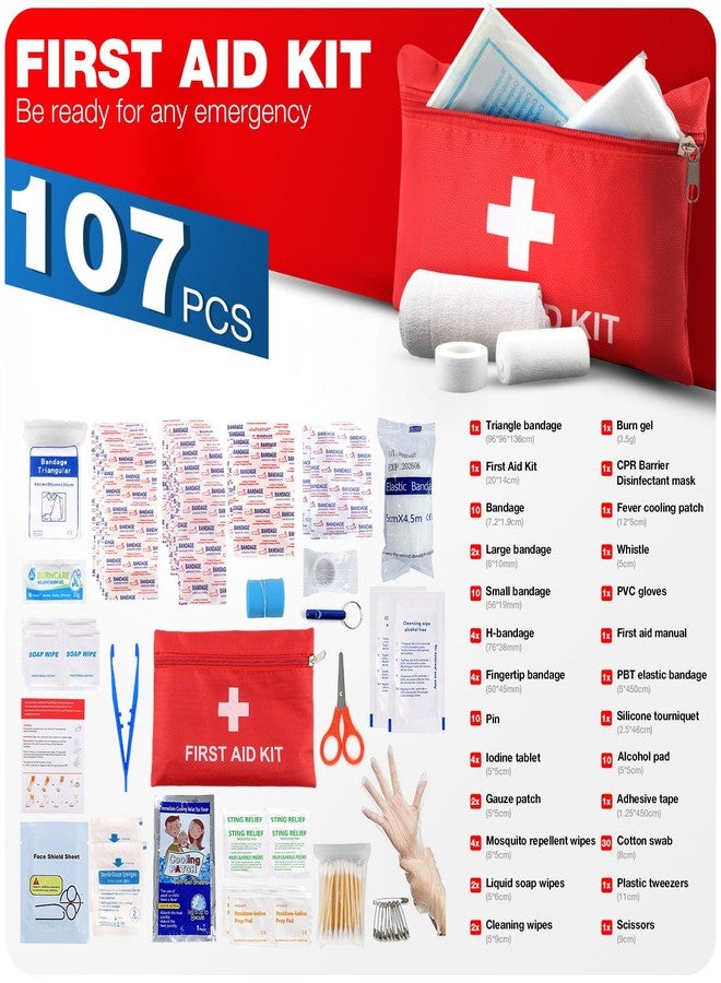 LOYEE First Aid Kit for Home Car Travel 107 Piece Emergency Kits for Hiking Camping Small Trauma Kit for Boat Vehicle Lightweight Compact Pocket Aid Kit for Sports Outdoor Survival - Image 2