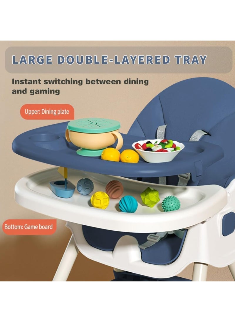 Apexll - High Chair for Babies and Toddlers, Foldable Baby High Chair with Adjustable Backrest, Double Removable Trays, Supports Up to 50KG, Easy to Clean - Image 1