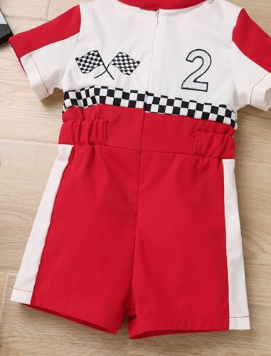 OBEEII Baby Boys 2nd Birthday Outfit Toddler Race Car Driver Romper Two Year Old Kids First Birthday Cake Smash Photoshoot Jumpsuit Party One Piece Clothes Checkered Racer Outfit Red-2Y 18-24 Months - Image 5