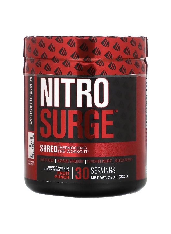 Jacked Factory - Jacked Factory, Nitro Surge, Shred Thermogenic Pre-Workout, Fruit Punch, 7.93 oz. (225 g) - Image 1