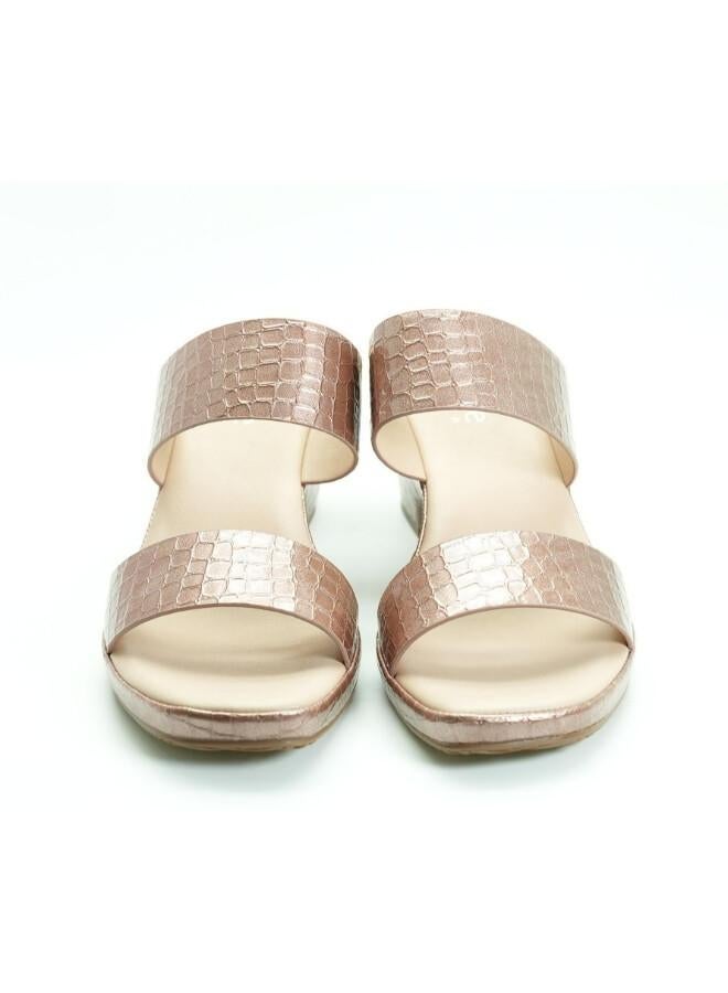 Michelle Morgan 092-3076 Michelle Morgan Women's Patent Croc-Texture Double Strap Block Heel Sandals 514RJ21H Pink - Image 5