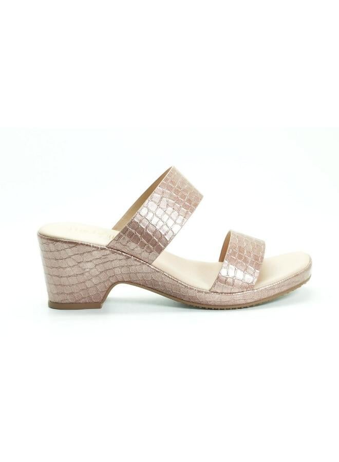 Michelle Morgan 092-3076 Michelle Morgan Women's Patent Croc-Texture Double Strap Block Heel Sandals 514RJ21H Pink - Image 1