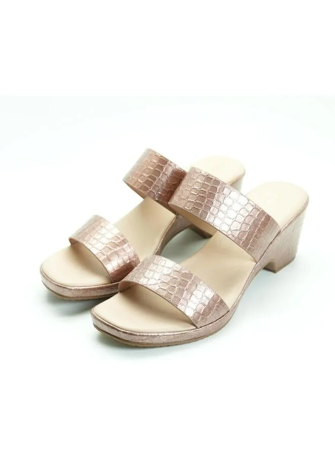 Michelle Morgan Pink 092-3076 Michelle Morgan Women's Patent Croc-Texture Double Strap Block Heel Sandals 514RJ21H Pink for Women | Best Price UAE