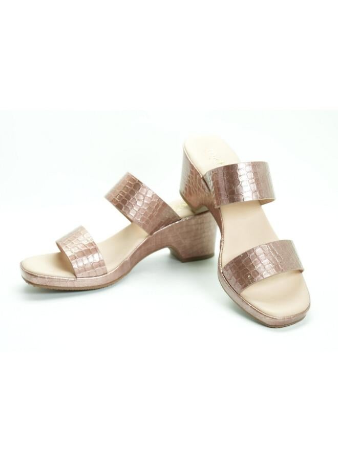 Michelle Morgan 092-3076 Michelle Morgan Women's Patent Croc-Texture Double Strap Block Heel Sandals 514RJ21H Pink - Image 4