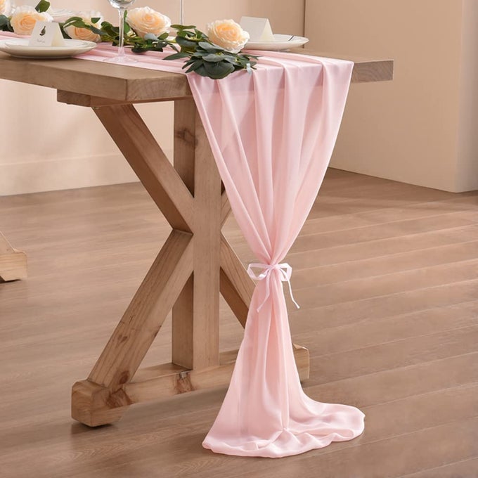 BLUSH PINK CHIFFON TABLE RUNNER EASTER SPRING BOHO RUSTIC 10FT 29X120 INCHES WEDDING RUNNER SHEER BRIDAL SHOWER DECORATIONS