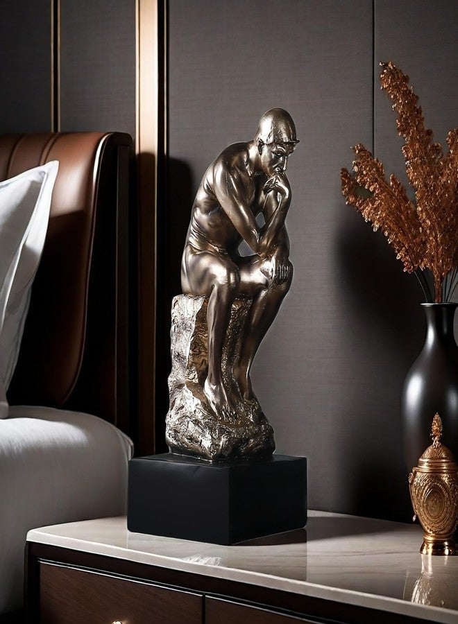 FUNSXBUG 11.4 Inch Resin The Thinker Statue with Black Base Thinking Man Sculptures Collectible Figurine Home Office Decor Living Room Decoration - Image 4