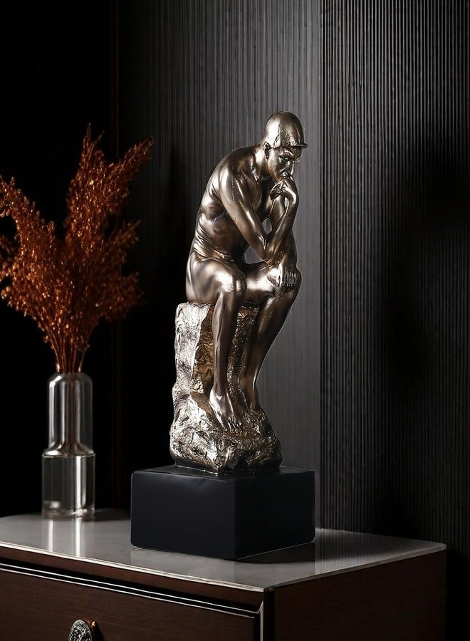 FUNSXBUG 11.4 Inch Resin The Thinker Statue with Black Base Thinking Man Sculptures Collectible Figurine Home Office Decor Living Room Decoration - Image 3
