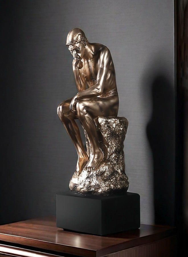 FUNSXBUG 11.4 Inch Resin The Thinker Statue with Black Base Thinking Man Sculptures Collectible Figurine Home Office Decor Living Room Decoration - Image 1