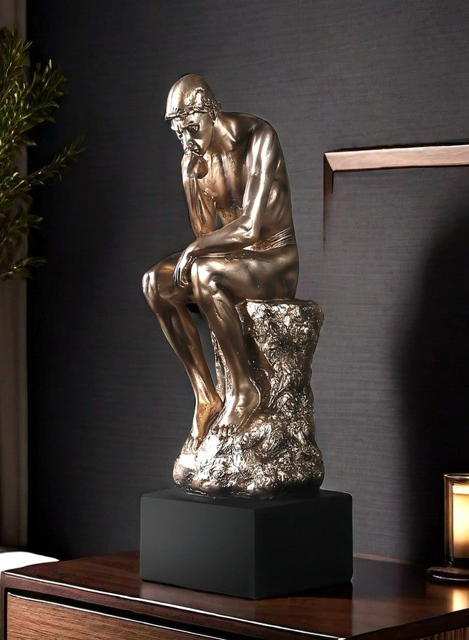 FUNSXBUG 11.4 Inch Resin The Thinker Statue with Black Base Thinking Man Sculptures Collectible Figurine Home Office Decor Living Room Decoration - Image 2
