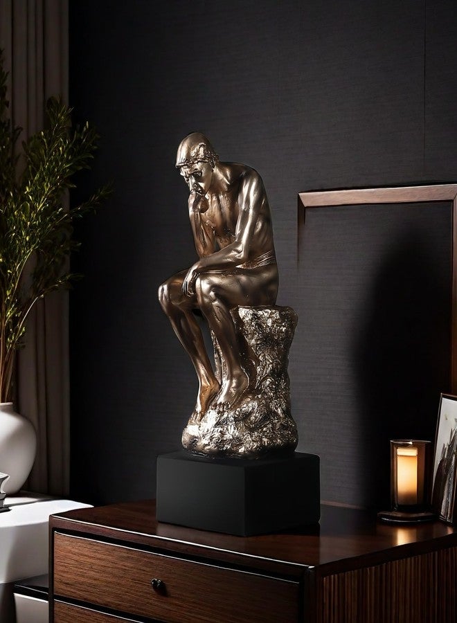 FUNSXBUG 11.4 Inch Resin The Thinker Statue with Black Base Thinking Man Sculptures Collectible Figurine Home Office Decor Living Room Decoration - Image 5