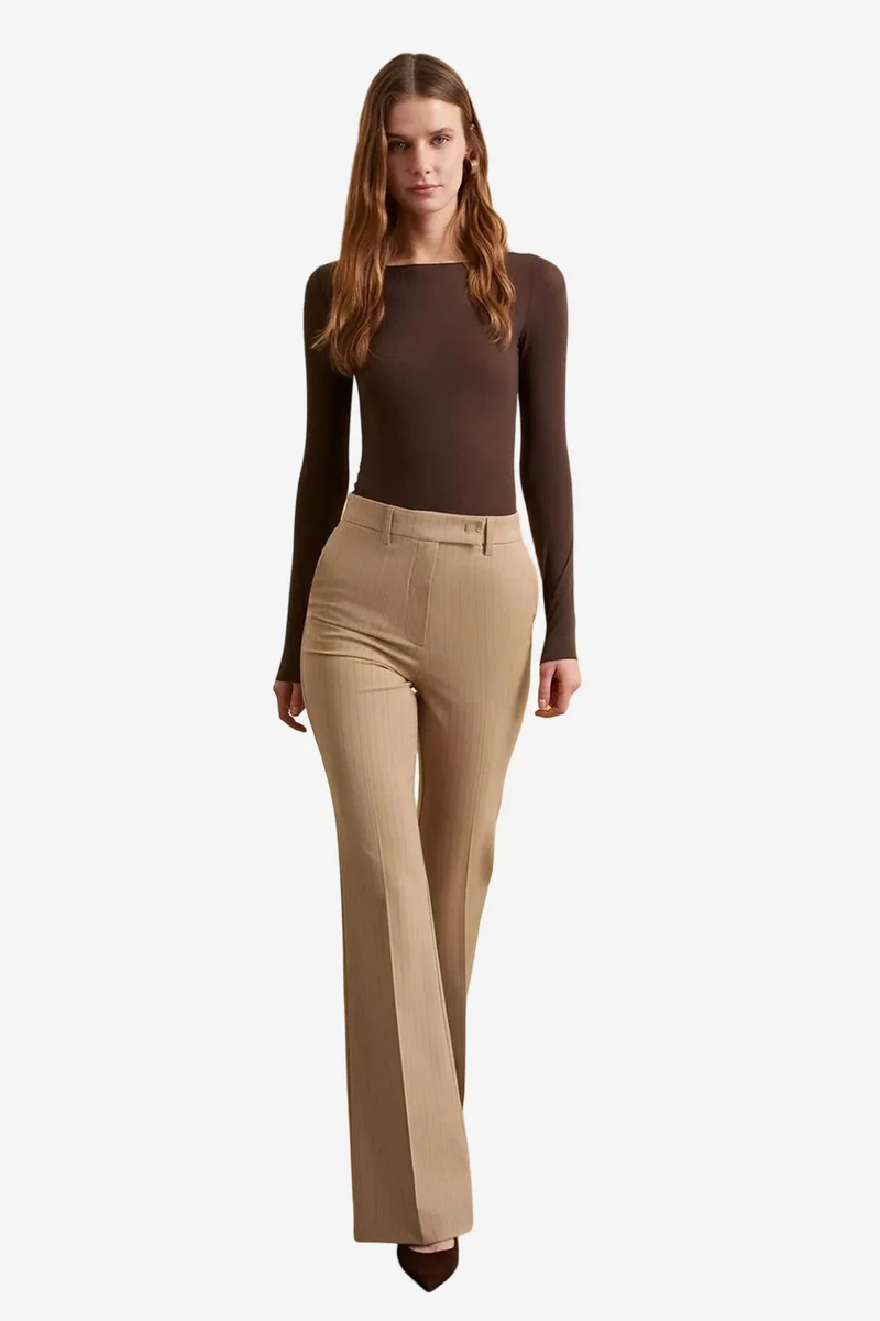 Dilvin Beige Natural DILVIN High-Waist Wide-Leg Trousers for Women | Best Price UAE