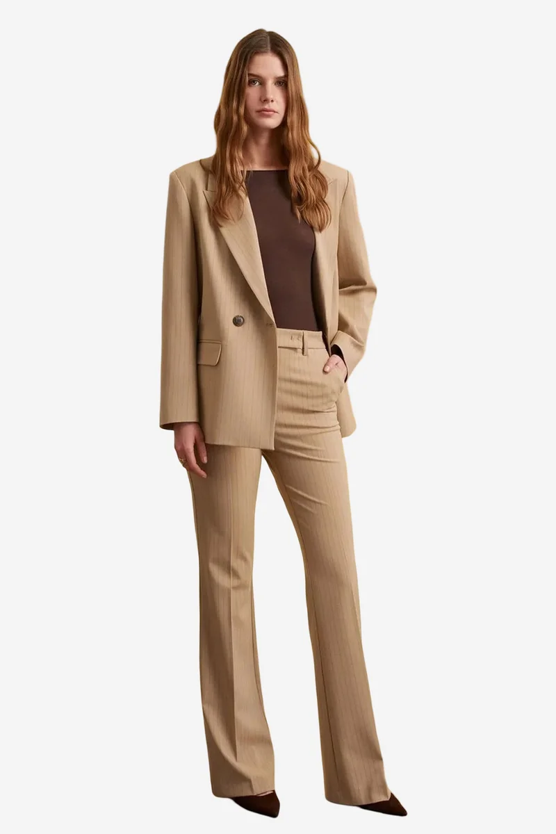 Dilvin Beige Natural DILVIN High-Waist Wide-Leg Trousers for Women | Best Price UAE