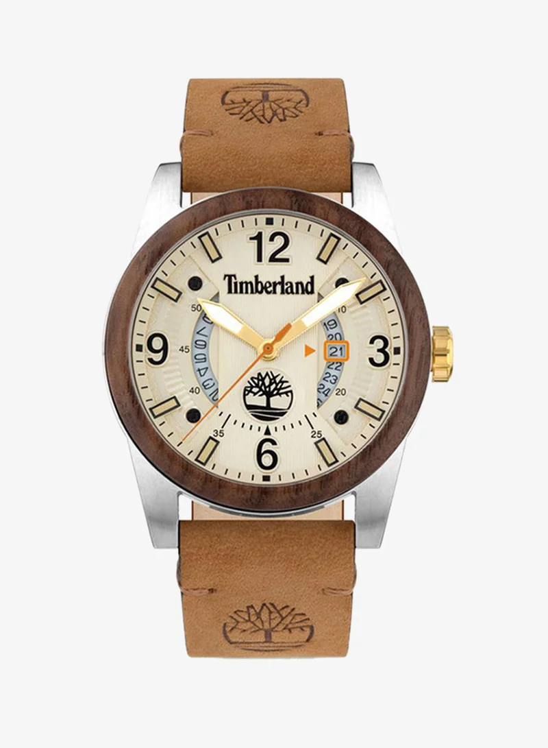 Timberland Ferndale Men's Watch 45mm Analog Beige Dial Wheat Leather Strap
