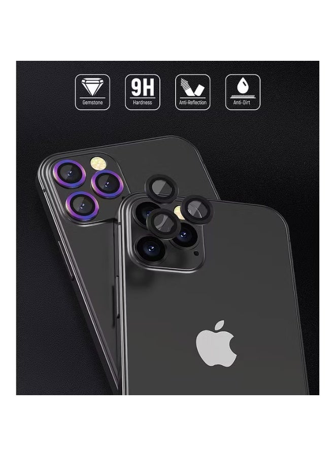 ديفيا واقي عدسة Gemstone (3 قطع) متوافق مع iPhone 12 Pro (6.1") 9H امتصاص سلس، عدسة حماية 360، سبيكة ألومنيوم + واقي عدسة زجاجي مقوى - رمادي - Image 3