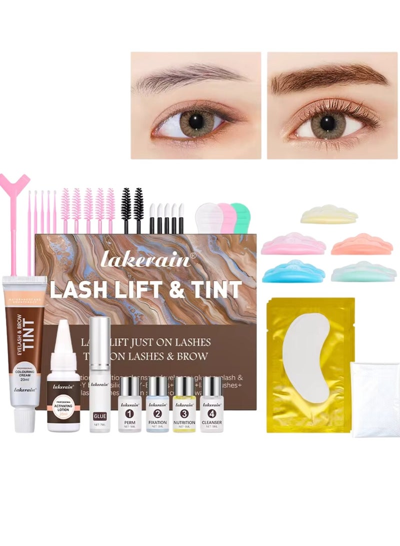 lakerain Lash Lift and Tint Dye Kit Eyelash and Eyebrow Tint Dye Color Kit Professional Eyelash Lifting Kit for Home and Salon Use Lash Lifting Kit with Tools Eyebrow Tint Dye Kit Eyebrow Lash Color Kit Brown  - Image 1