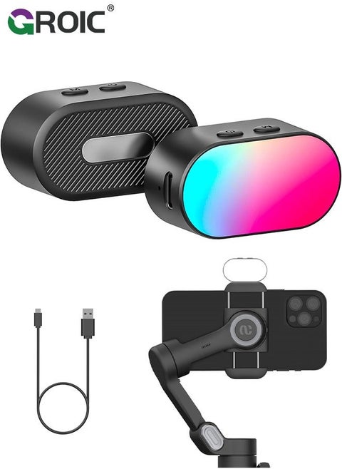 Magnetic RGB LED Light, 7 Color Temperature, 3 Brightness Adjustment, 180 Mins Long-Lasting, Gradient Mode, Flash Mode 180° Fill Light for Stabilizer