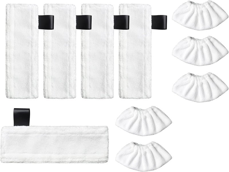 Purfex 10 Pcs Steam Mop Replacement Pads-Compatible with Karcher- SC Steam Cleaners EasyFix Accessories SC2 SC3 SC4 SC5,Includes 5 Mop Cloths & 5 Cloth Covers for SC Floor Nozzle(White) - Image 1