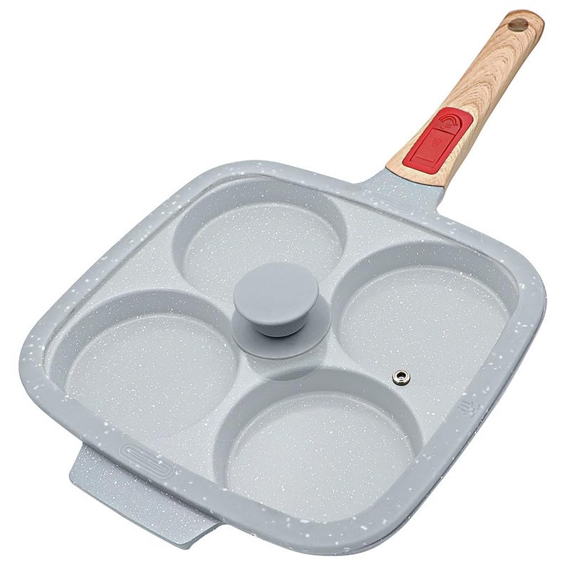 RANX INGST 10 inch Large Egg Pan with Lid, 4-Cup Ceramic Egg Frying Pan Nonstick Omelette Skillet with Detachable Handle Induction Compatible - Blue - Image 1