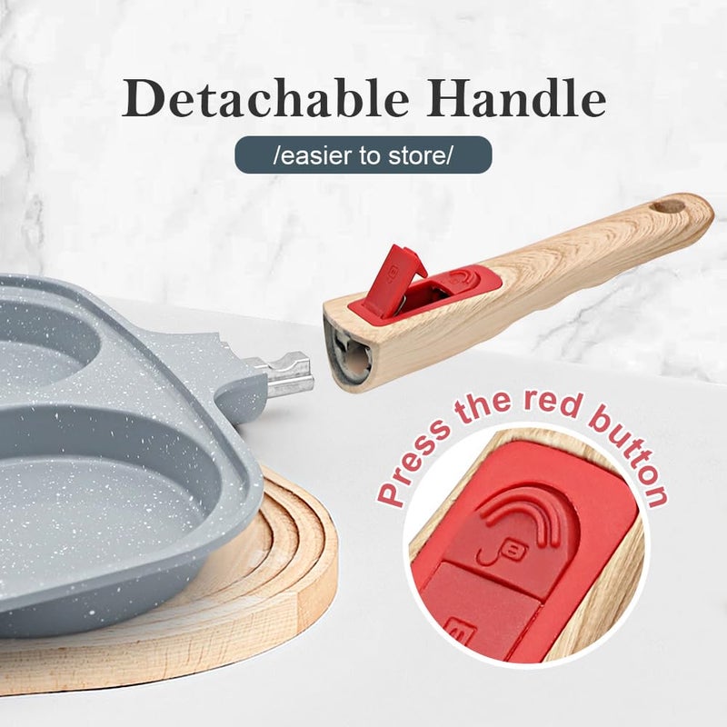 RANX INGST 10 inch Large Egg Pan with Lid, 4-Cup Ceramic Egg Frying Pan Nonstick Omelette Skillet with Detachable Handle Induction Compatible - Blue - Image 4