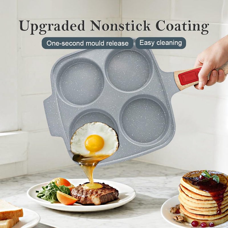 RANX INGST 10 inch Large Egg Pan with Lid, 4-Cup Ceramic Egg Frying Pan Nonstick Omelette Skillet with Detachable Handle Induction Compatible - Blue - Image 5