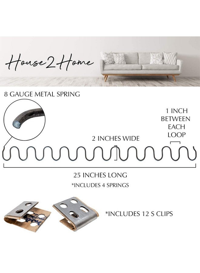 House2Home طقم إصلاح النوابض للكنبة 25" من هاوس تو هوم لإصلاح دعم الأريكة للوسائد المتدلية - يتضمن 4 قطع من النوابض، مشابك النوابض، سلك تثبيت النوابض، براغي وتعليمات التركيب - Image 2