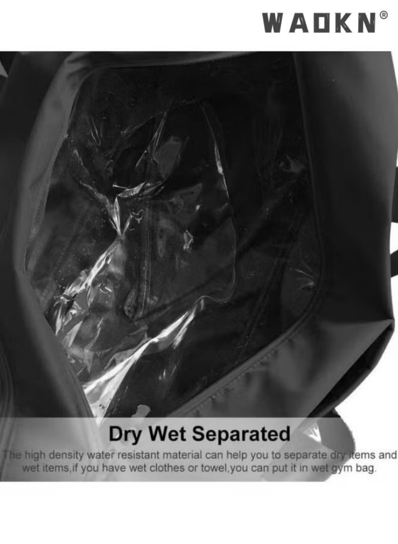 WAOKN Sports Gym Bag for Men Women，Travel Duffel Bag with Shoes Compartment and Wet Pocket for Plane，Sport Gym Tote Bags Swimming Yoga,Waterproof Weekend Overnight Bag Carry on Bag,Gym Bag Dry Wet Separated, Waterproof Sport Duffle Bag with Shoes Compartment for Sport, Yoga, Travel, Fitness, Overnight Weekend with Shoulder Strap (Black)  - Image 5
