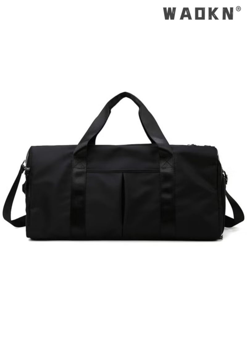WAOKN Sports Gym Bag for Men Women，Travel Duffel Bag with Shoes Compartment and Wet Pocket for Plane，Sport Gym Tote Bags Swimming Yoga,Waterproof Weekend Overnight Bag Carry on Bag,Gym Bag Dry Wet Separated, Waterproof Sport Duffle Bag with Shoes Compartment for Sport, Yoga, Travel, Fitness, Overnight Weekend with Shoulder Strap (Black)  - Image 1