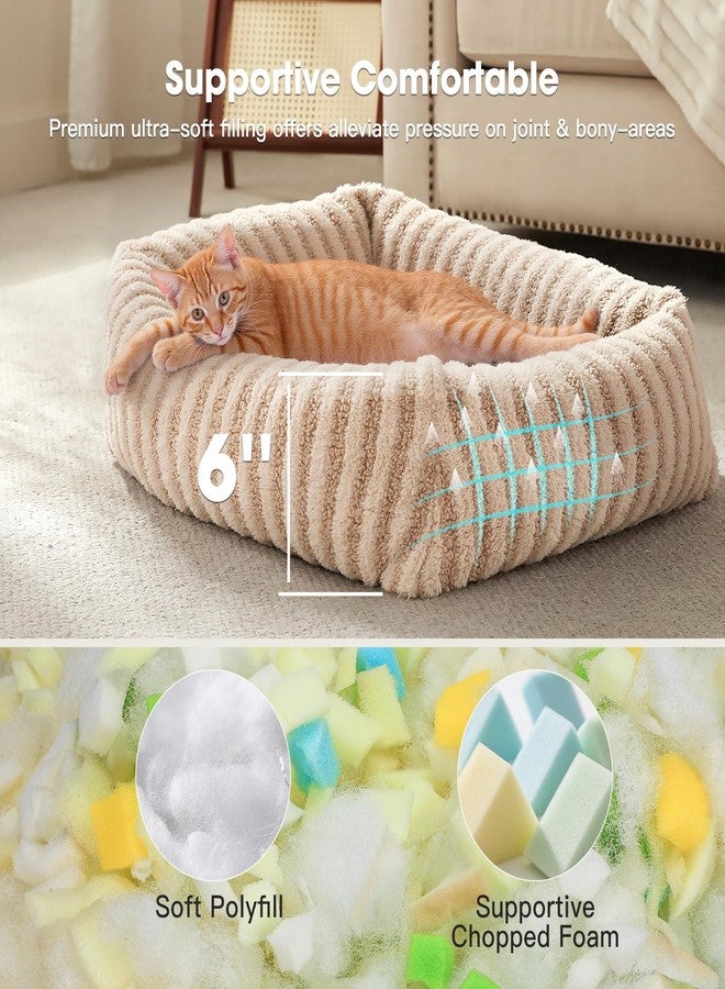 MIXJOY Dog Beds for Small Dogs Cats, Soft Cat Bed for Indoor Cats, Rectangle Pet Bed for Puppy Kitty, Washable Dog Bed with Removable Cover, Anti Slip Bottom, 20"x19"x6", Beige - Image 2