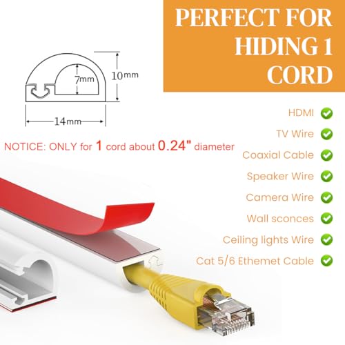 Serplex® PVC Cord Cover 6.6ft Self Adhesive Floor Cord Hider Wall Wire Holder Hider Cuttable Soft PVC Floor Cable Hider Flexible Wire Protector Reuseable Cover with Side Open Design, White - Image 2