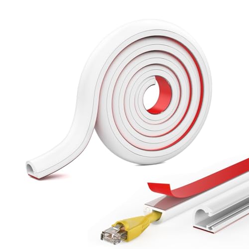Serplex® PVC Cord Cover 6.6ft Self Adhesive Floor Cord Hider Wall Wire Holder Hider Cuttable Soft PVC Floor Cable Hider Flexible Wire Protector Reuseable Cover with Side Open Design, White - Image 1