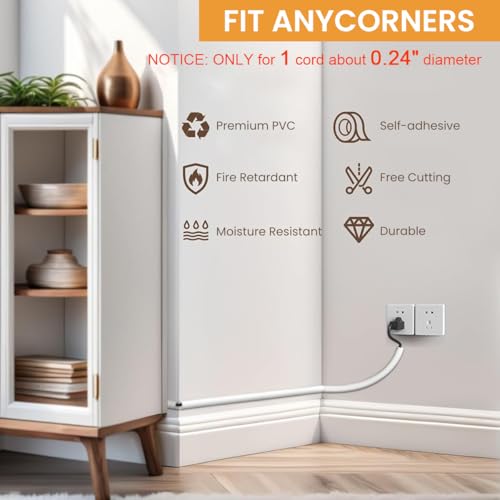 Serplex® PVC Cord Cover 6.6ft Self Adhesive Floor Cord Hider Wall Wire Holder Hider Cuttable Soft PVC Floor Cable Hider Flexible Wire Protector Reuseable Cover with Side Open Design, White - Image 5