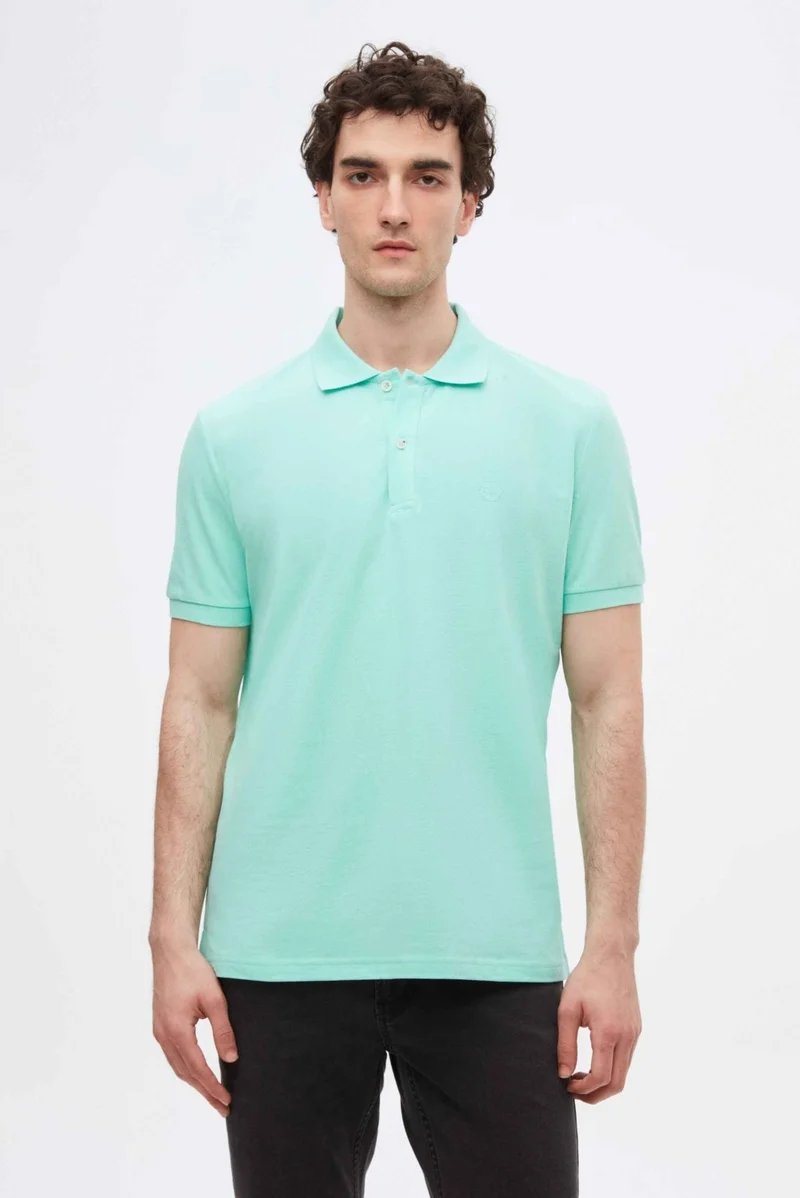 D'S DAMAT Regular Fit Water Green Plain Knit 100% Cotton T-Shirt 0HC146551000M