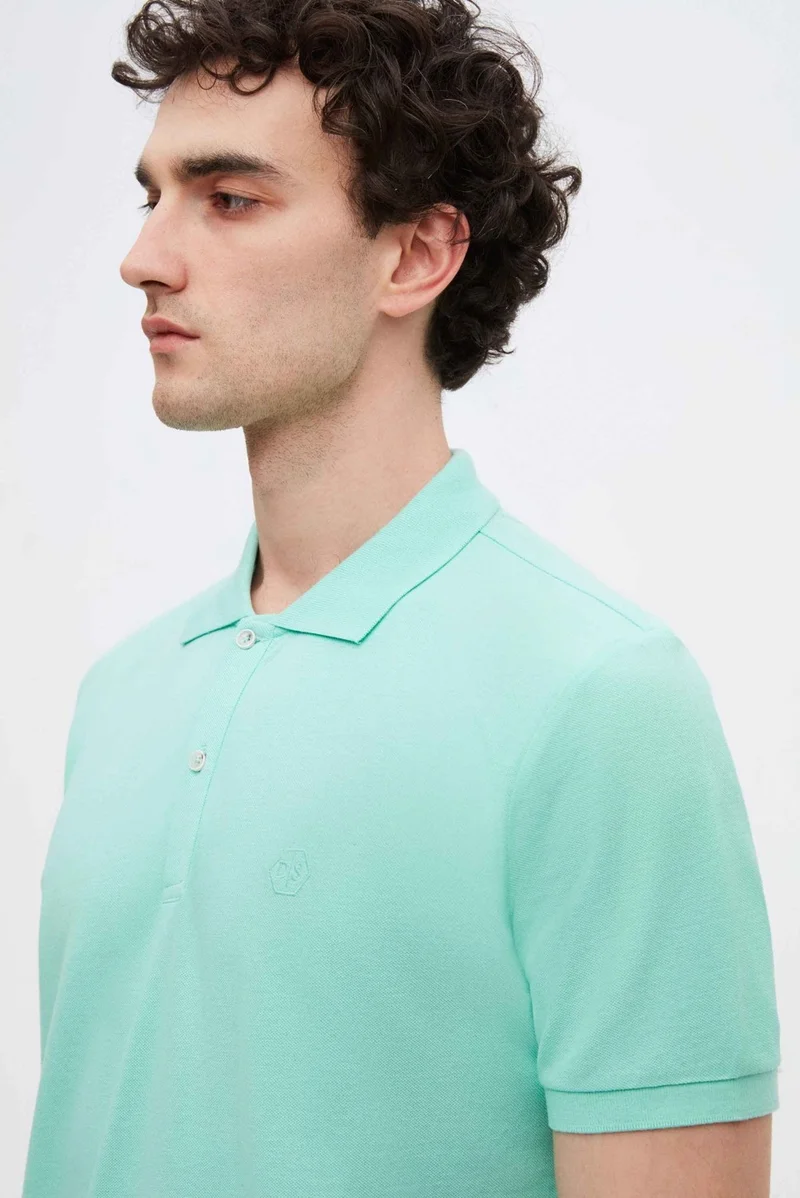 D'S DAMAT Regular Fit Water Green Plain Knit 100% Cotton T-Shirt 0HC146551000M