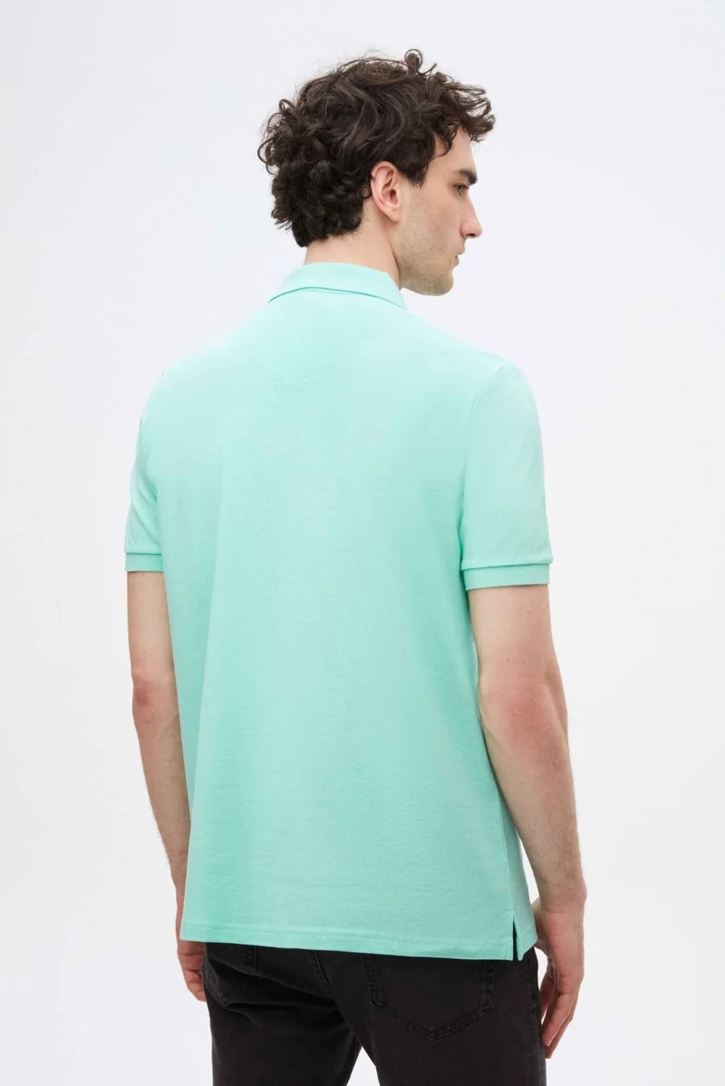 D'S DAMAT Regular Fit Water Green Plain Knit 100% Cotton T-Shirt 0HC146551000M