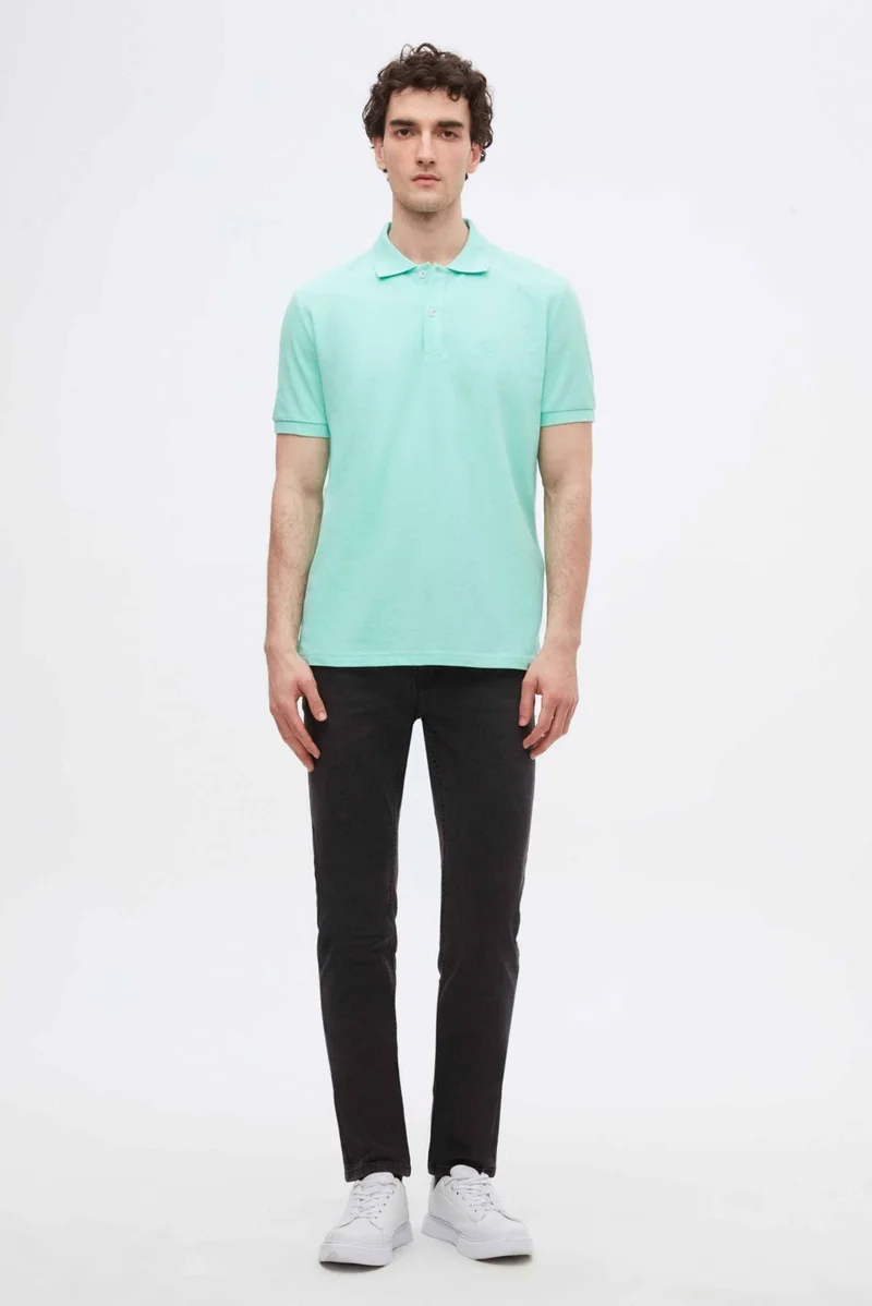 D'S DAMAT Regular Fit Water Green Plain Knit 100% Cotton T-Shirt 0HC146551000M